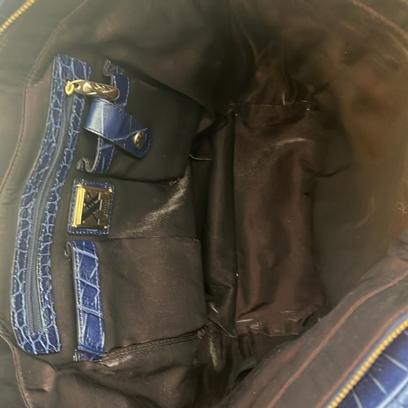 Maxx Navy Blue Croc Embossed Leather Tote Shoulder Bag Multiple Compartments - Picture 10 of 14